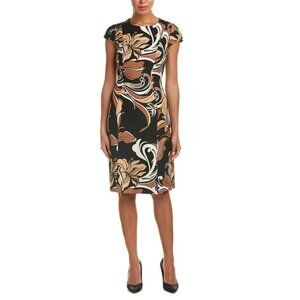 Escada Dress Brown Cream Black 36 4 Short Sleeve Sheath Career Church